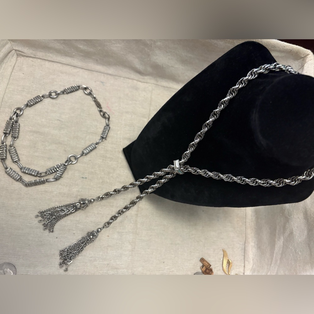Vintage Monet Silver Double Tassel Lariat Necklace High Quality OOAK Chain Set